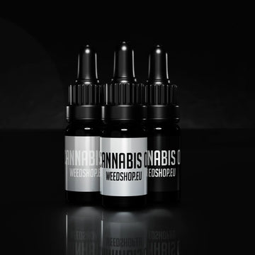 CBD CBN THCA oil 3-pack with black dropper bottles and EU-compliant formulation